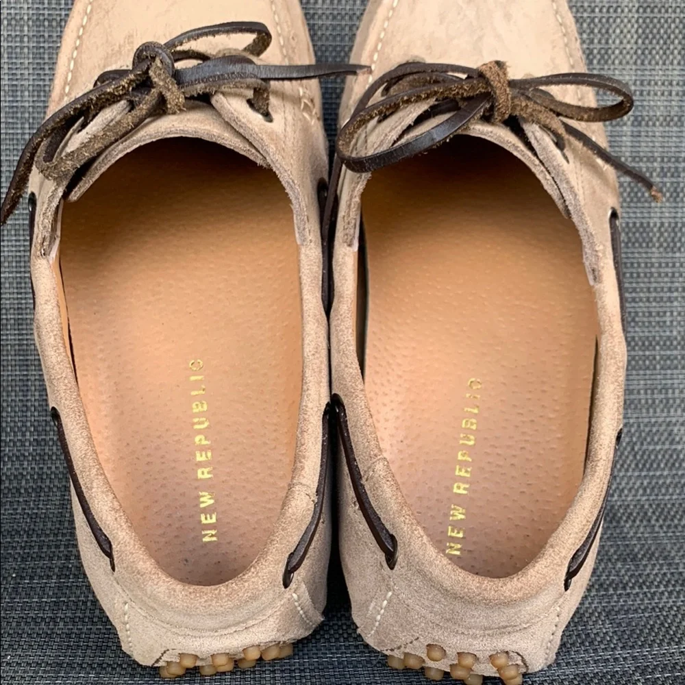 New Republic Tyre Sole Laced Driving Loafers Taupe Suede Moccasin Shoes Men’s 8